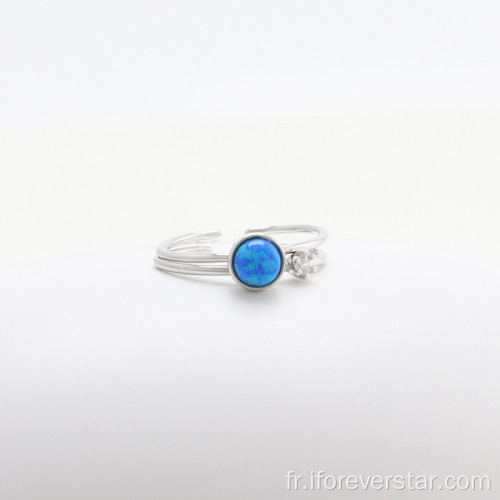 Round Blue Blue Opal 925 Argent Blanc Cz Anneaux